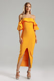 Omi Ruffled One Shoulder Slit Maxi Dress