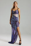 Sling Diamante Printed Slit Dress