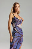 Sling Diamante Printed Slit Dress