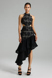 Shardae Lace Flower Cut Out Asymmetrical Dress