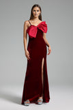 Nico Bowknot Side Slit Velvet Maxi Dress