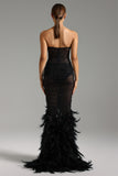 Zavan Strapless Diamond Feather Maxi Dress