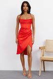 Fierce Desire Satin Midi Dress Red