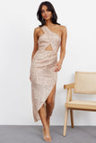 Like A Feather Midi Dress Rose Gold Sequin