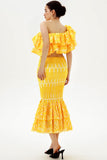 Lace One-Shoulder Tiered Ruffle Hem Fishtail Dress Two-piece Set