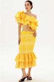 Lace One-Shoulder Tiered Ruffle Hem Fishtail Dress Two-piece Set