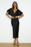 Wedding To Attend Satin Maxi Dress Black