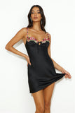 Blooming Confidence Satin Mini Dress Black