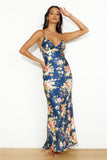 Blooming Passions Satin Maxi Dress Navy