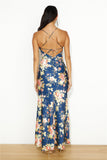 Blooming Passions Satin Maxi Dress Navy