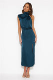 All For Passion Satin Maxi Dress Teal