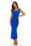 Beauty Guide Backless Mesh Maxi Dress Blue