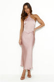 Welcome Style Halter Satin Midi Dress Blush