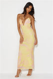 Charming Evening Halter Mesh Maxi Dress Yellow