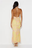 Charming Evening Halter Mesh Maxi Dress Yellow