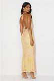 Charming Evening Halter Mesh Maxi Dress Yellow