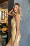 Metallic Bandage One-shoulder Party Dress