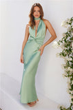 Beauty Of The Night Halter Satin Maxi Dress Sage