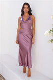 All The Invites Halter Satin Maxi Dress Purple