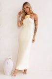 Admired By All Satin Halter Maxi Dress Yellow