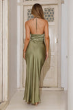 Admired By All Satin Halter Maxi Dress Olive