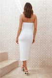 All Heat Lace Strapless Midi Dress White