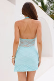 Aquamarine Lace Halter Mini Dress Aqua