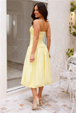 Adelaide Strapless Bubble Midi Dress Yellow