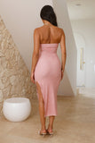 All Heat Lace Strapless Midi Dress Pink