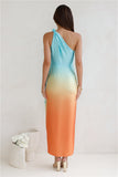 Ariel One Shoulder Satin Midi Dress Aqua