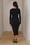 Season Style Ribbed Midi Dress Black