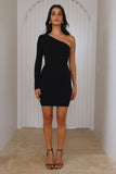 Share Stories One Shoulder Ribbed Mini Dress Black