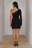 Share Stories One Shoulder Ribbed Mini Dress Black