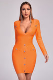 Aylin V-neck Long Sleeve Cocktail Dress - Orange