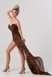 Leopard High Slit Mesh Maxi Dress