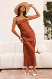 Calling You Satin Maxi Dress Brown