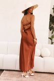 Calling You Satin Maxi Dress Brown