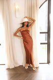 Calling You Satin Maxi Dress Brown