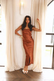 Calling You Satin Maxi Dress Brown