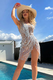 Silver Bead Mesh Mini Dress