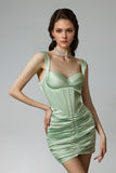 Vole Satin Pleated Mini Dress - Green