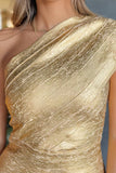 Metallic Bandage One-shoulder Party Dress