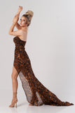 Leopard High Slit Mesh Maxi Dress