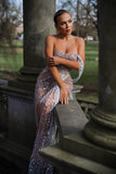 Off Shoulder Sequin Mesh Maxi Dress