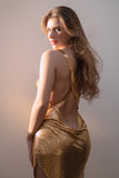 Gold Metallic Mesh Party Dress