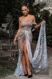 Off Shoulder Sequin Mesh Maxi Dress