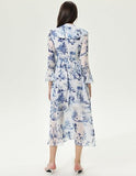 Floral Flared Sleeves V-neck Ruffle Tapered Waist Maxi Dress