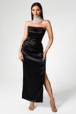 Winika Satin Strapless Maxi Dress - Black - Bellabarnett