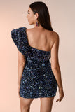 Macoy One Shoulder Sequin Mini Dress - Black