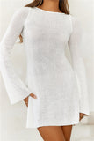 HELLO MOLLY Chicest Vibe Knitted Long Sleeve Mini Dress Cream